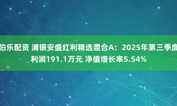 伯乐配资 浦银安盛红利精选混合A:2025年第三季度利润191.1万元 净值增长率5.54%